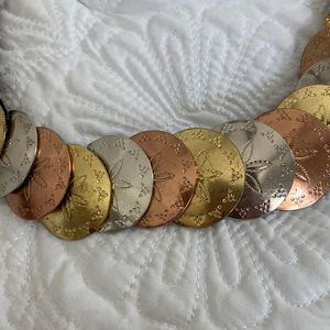 Vintage Metal Disc Coin Gold Silver Tone Stretch Belt Elastic